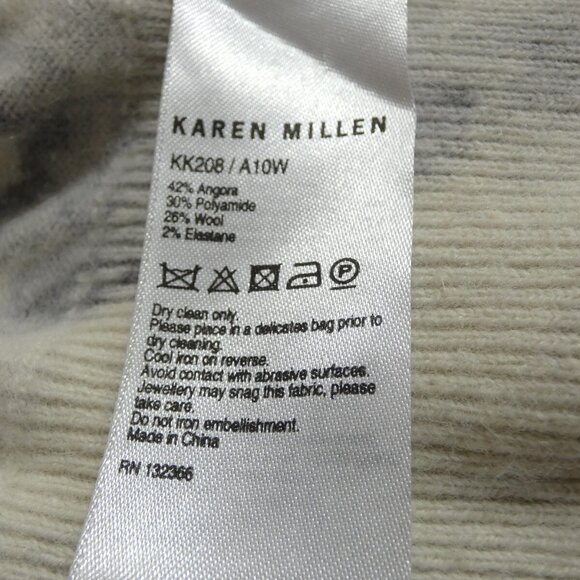 Vintage Angora Sweater Size 1 White Gray Beaded Sequins 3/4 Sleeves Soft Rare - Picture 6 of 9